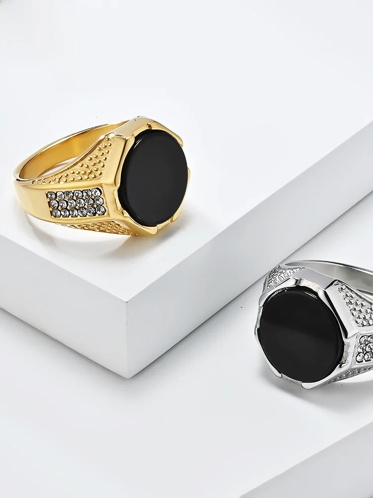 

Мужское кольцо из титановой стали с черным камнем, большой размер, 3 штуки, персонализированное украшение для рук, модные аксессуары из нержавеющей стали