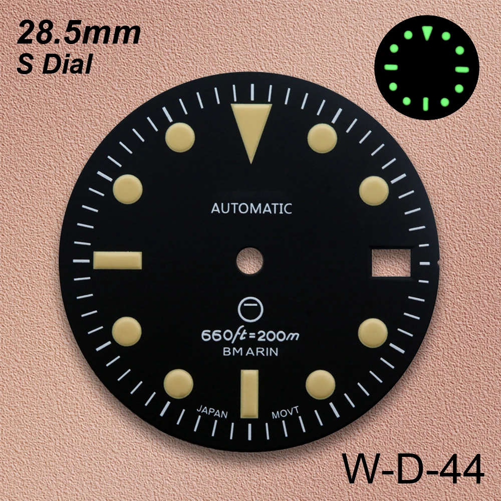 28.5mm Retro SUB Dial S Logo NH35 Dial Fit NH35/NH364R/7S MovementGreen Luminous Black Watches Accessories Fit 3/3.8/4.2 O'clock