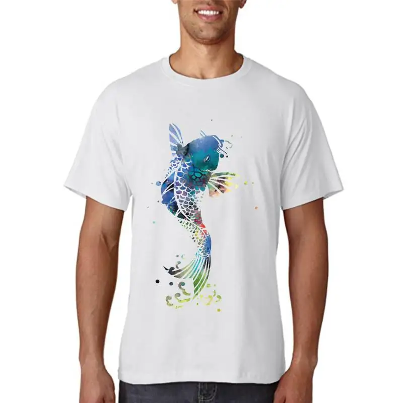 Retro Koi Fish T-Shirt Fitted Men's Customied Fish Slogan T Shirt Casual Summer Pattern 100% Cotton Pop Top Tee