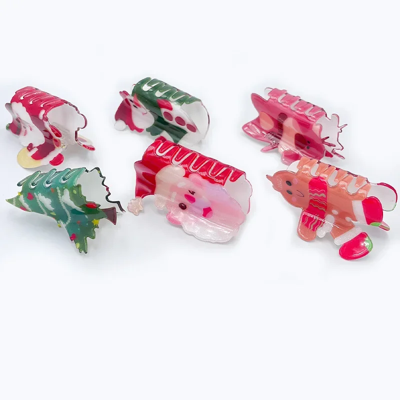 Muweordy New Gingerbread Human Hair Claw Cute Santa Claus Crab Hair Clip Christmas Series Shark Clip Hair Accessories for Women