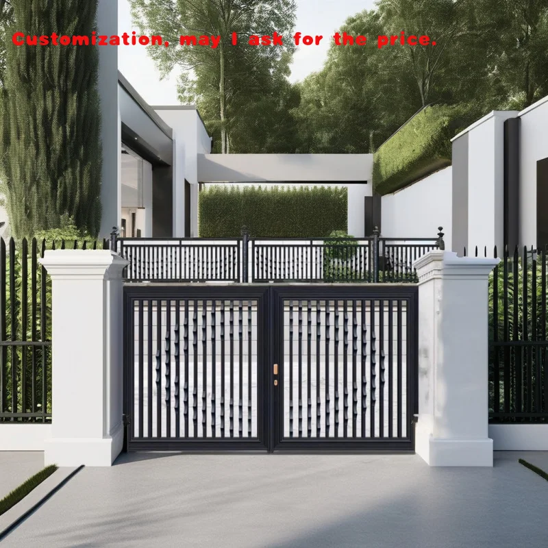 custom.Customized Design Aluminum Entrance Door Garden Swing Gate Metal Sliding Door with Iron Frame Driveway Fencing Use