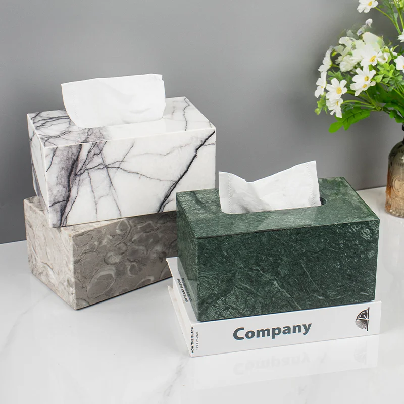 Creative Marble Rectangular Tissue Box Home Living Room Dining Table Extractable Tissue Box Modern Hotel Store Tissue Box Decor