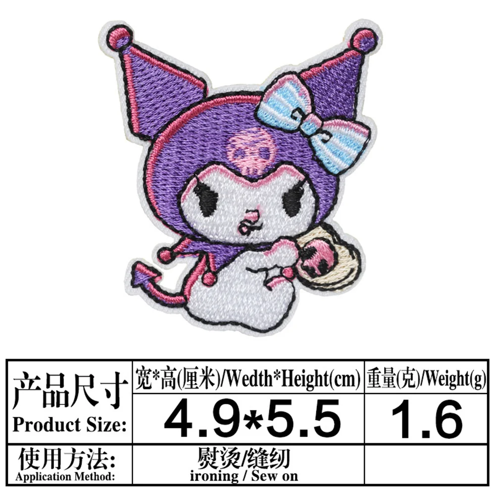 Cartoon Kuromi Anime Melody Applique For Sew Child Clothes Iron on Embroidery Patches DIY Kwaii T-shirt Coat Decor Badge