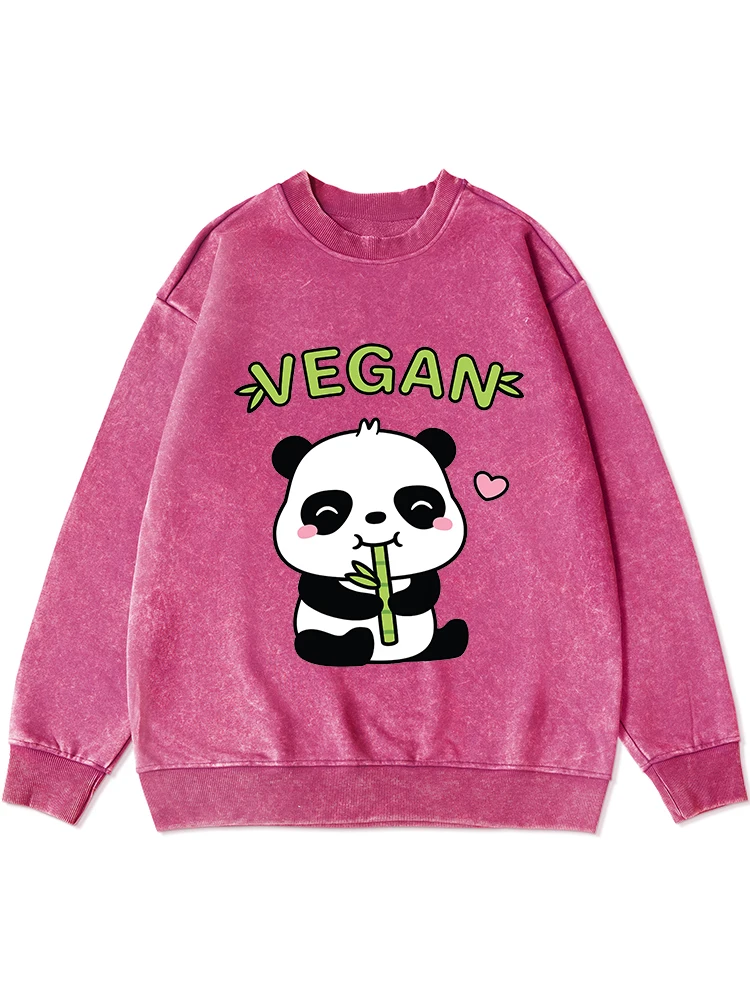 

Vegan Panda Loves To Eat Bamboo Printed Hoodie Female Fashion Washed Hoody Vintage Distressed Sweatshirt Casual Soft Pullover