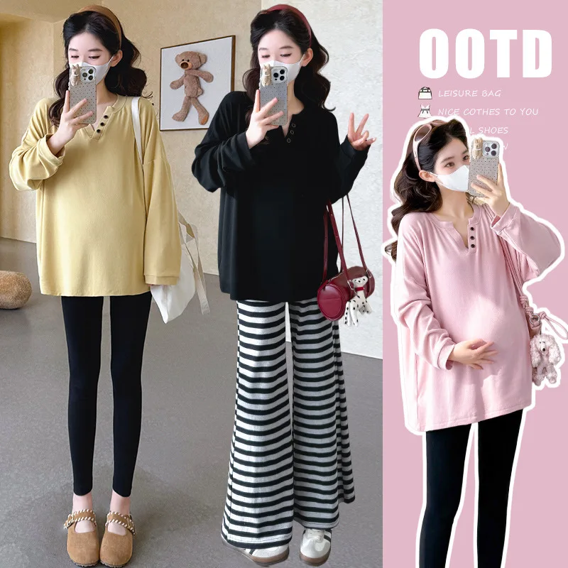 Maternity T-shirt Spring Autumn 2026 Long Sleeve T-shirt For Pregnant Women Loose Comfortable Minimalist Versatile