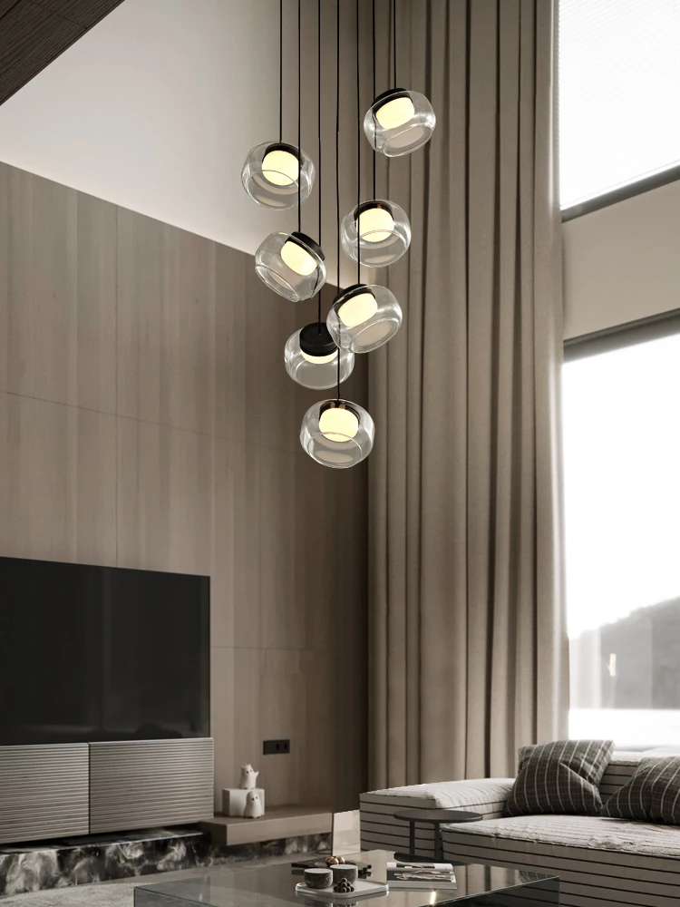 Modern Marble Chandelier Villa Duplex Building with Empty Ceiling Light Luxury Living Room Staircase Lighting Fixtures
