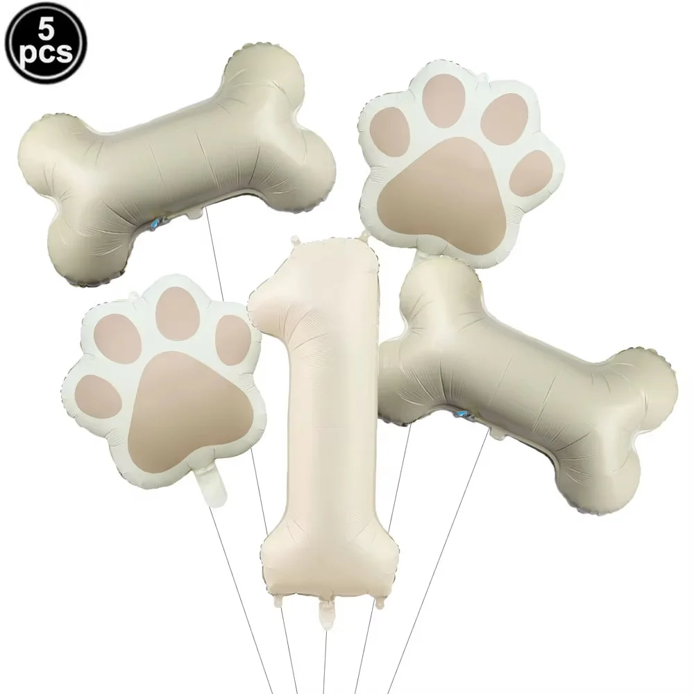 5pcs Dog Party Balloons 32inch Cream Number Balloon Bone Shaped Foil Balloon for Pets Party Birthday Decorations view 4