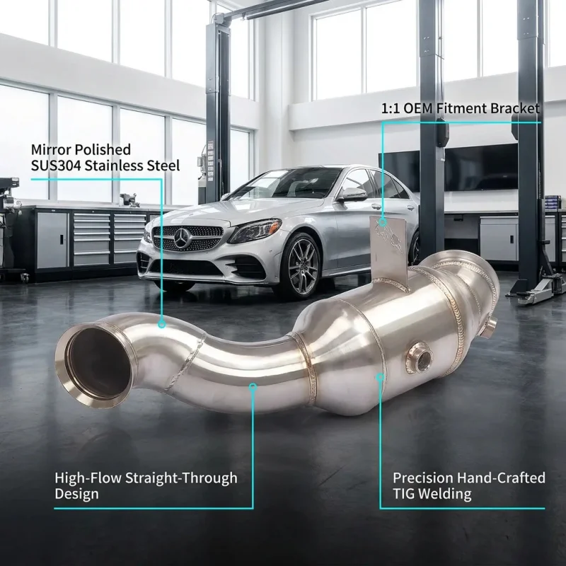 Factory Wholesale High Flow Sports Downpipe for Mercedes-Benz W205 C180 C200 C250 C300 C350e SS304 Exhaust Pipes Power Upgrade