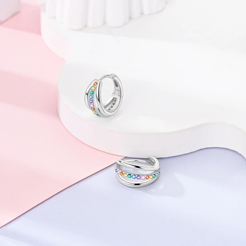 925 Sterling Silver Earrings Women Sparkling Multi-Layer Glitter  Hoop Earring For Anniversary Wedding Jewelry Gifts