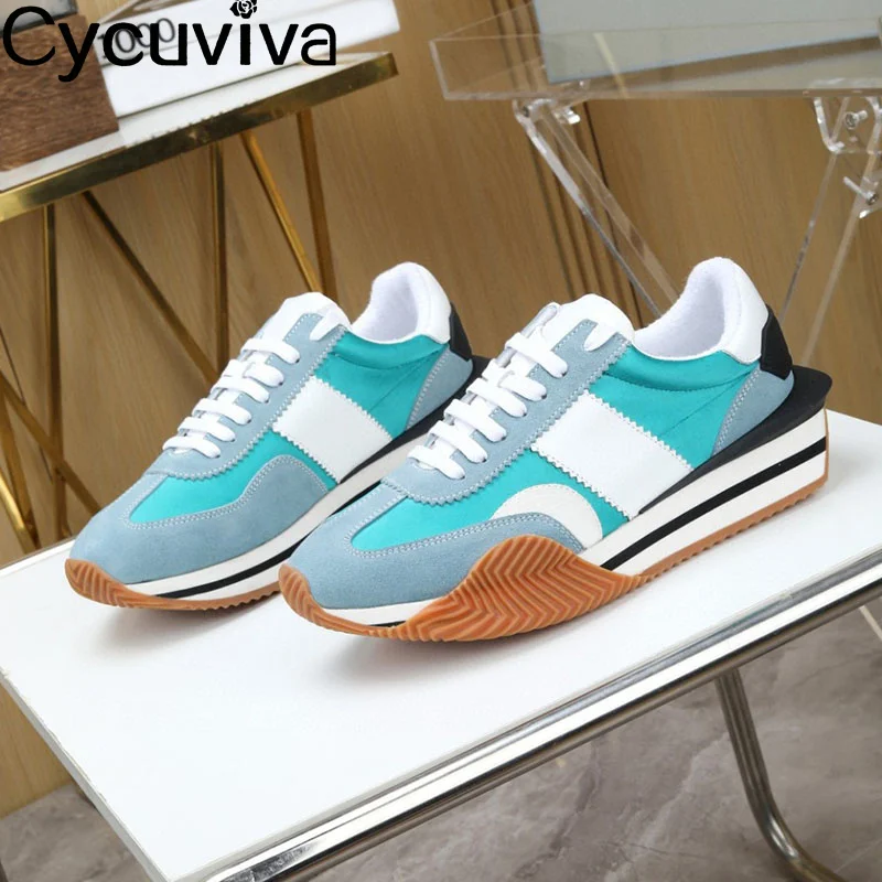 

Casual Patchwork Leather Platform Sneakers For Women Round Toe Lace Up Designer Vulcanized Flat Shoes Woman Walk Running Shoes