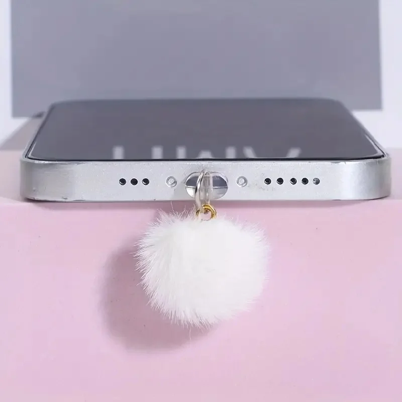 

1 Silicone Dust Plug with Plush Fluffy Ball Decoration, Beautiful Phone Accessory, Phone Decoration, Protects Phone Ports from Dust and Lint, Small Kit for Daily Care of Phones, Computers, Headphones, Etc