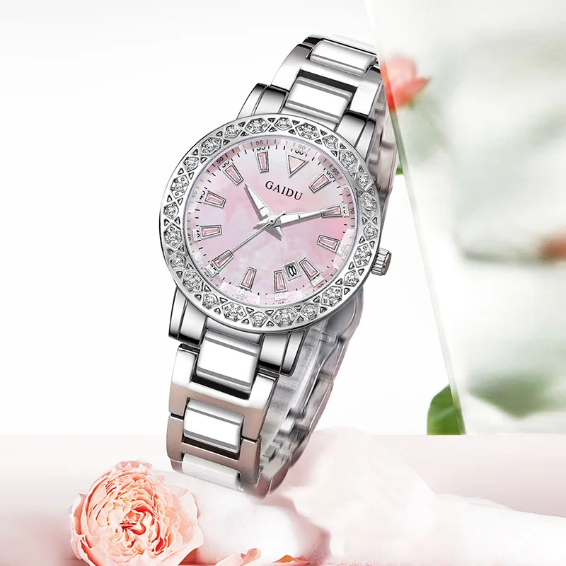 

Женские роскошные часы с бриллиантами и циферблатом, водонепроницаемый стальной ремешок, календарь, кварцевые деловые часы для женщин