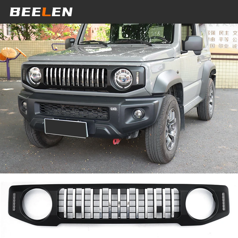 Front Grill Racing with LED Lamps for Suzuki Jimny JB64 JB74W 2019 2020 Car Kidney Grille Mesh Black Grille Cover Accessories