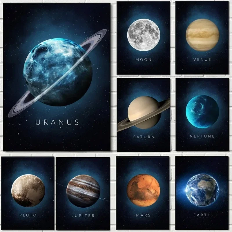 Pintura en lienzo de sol, Venus, Saturno, Marte, tierra, Plutón, planeta, arte de pared, carteles nórdicos e impresiones, imágenes de pared para sala de estar, Dec
