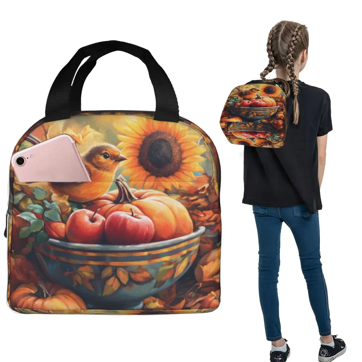 

Beautiful Birds And Sunflowers Lunch Bags Insulated Bento Box Lunch Tote Leakproof Cooler Thermal Bag for Woman Kids Travel