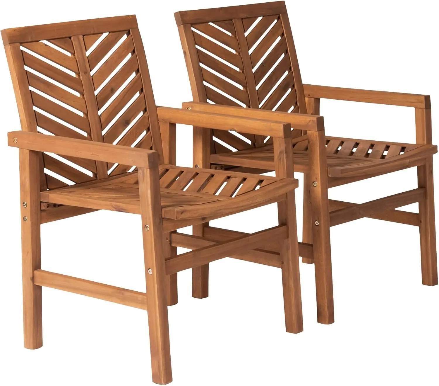 

2 Piece Outdoor Patio Chevron Wood Chair Set All Weather Backyard Conversation Garden Poolside Balcony, Set of 2, Brown