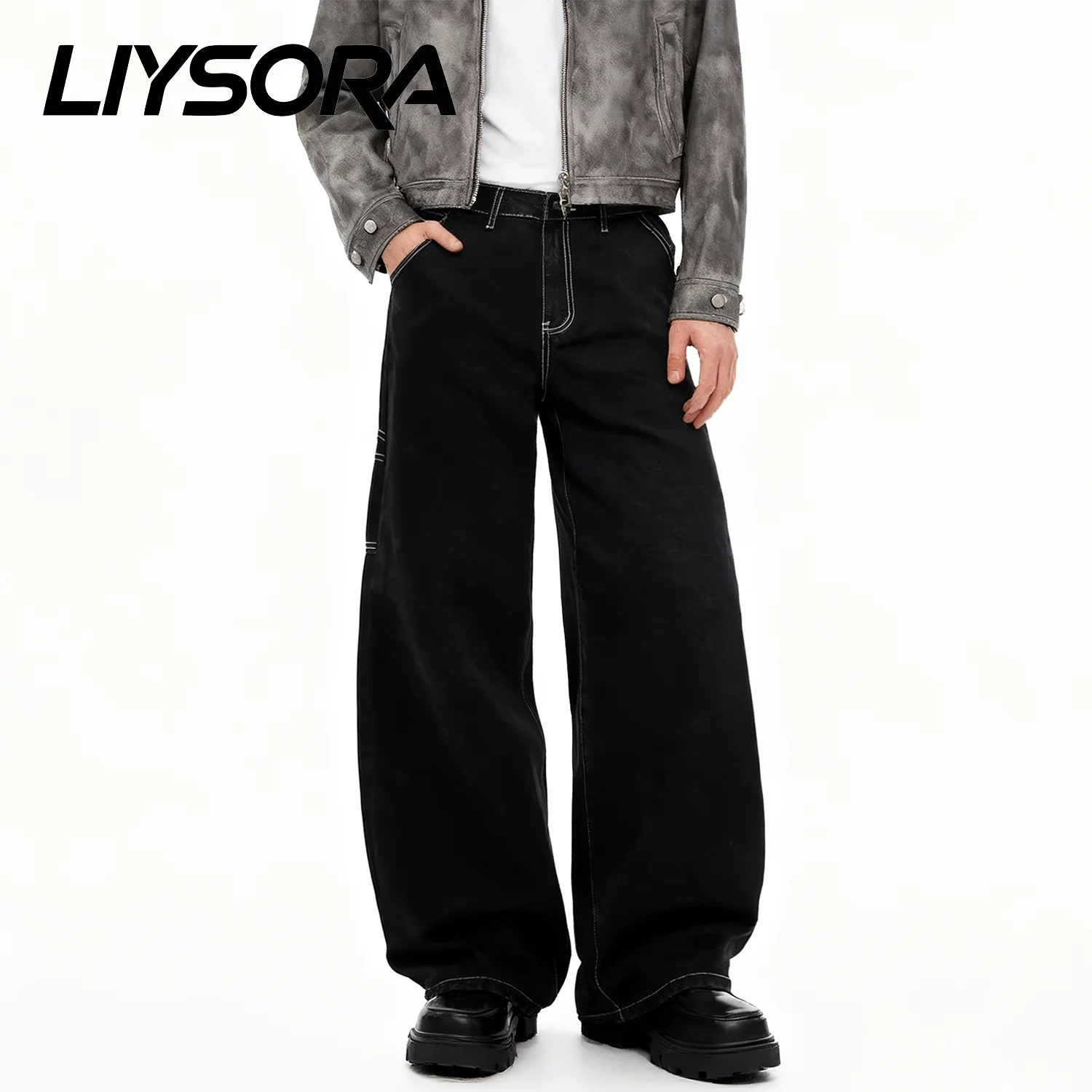 

American Retro Black Fashion Baggy Work Jeans Men Casual Straight Classic Work Denim Pants Trousers Korean Pant Men's Clothes