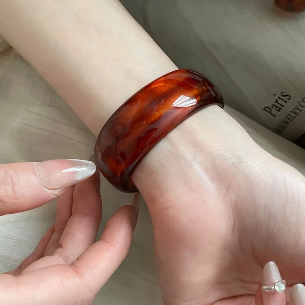 Smudging Design Exaggerated Bracelet C Shape Open Bangle Irregular Bangle Wide Style Resin Material Wide Cuff Bangles