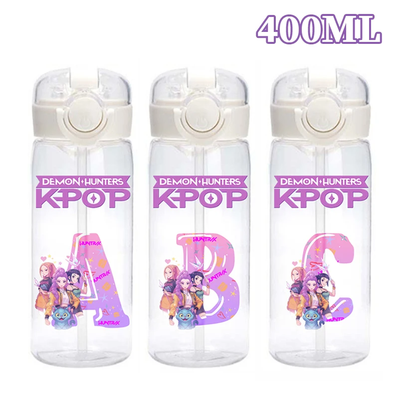 

400ML K-pop Demon Hunters Transparent Water Cups for Boys Girls Anime Fashion Water Cup Portable Sports Cups Kids Gifts