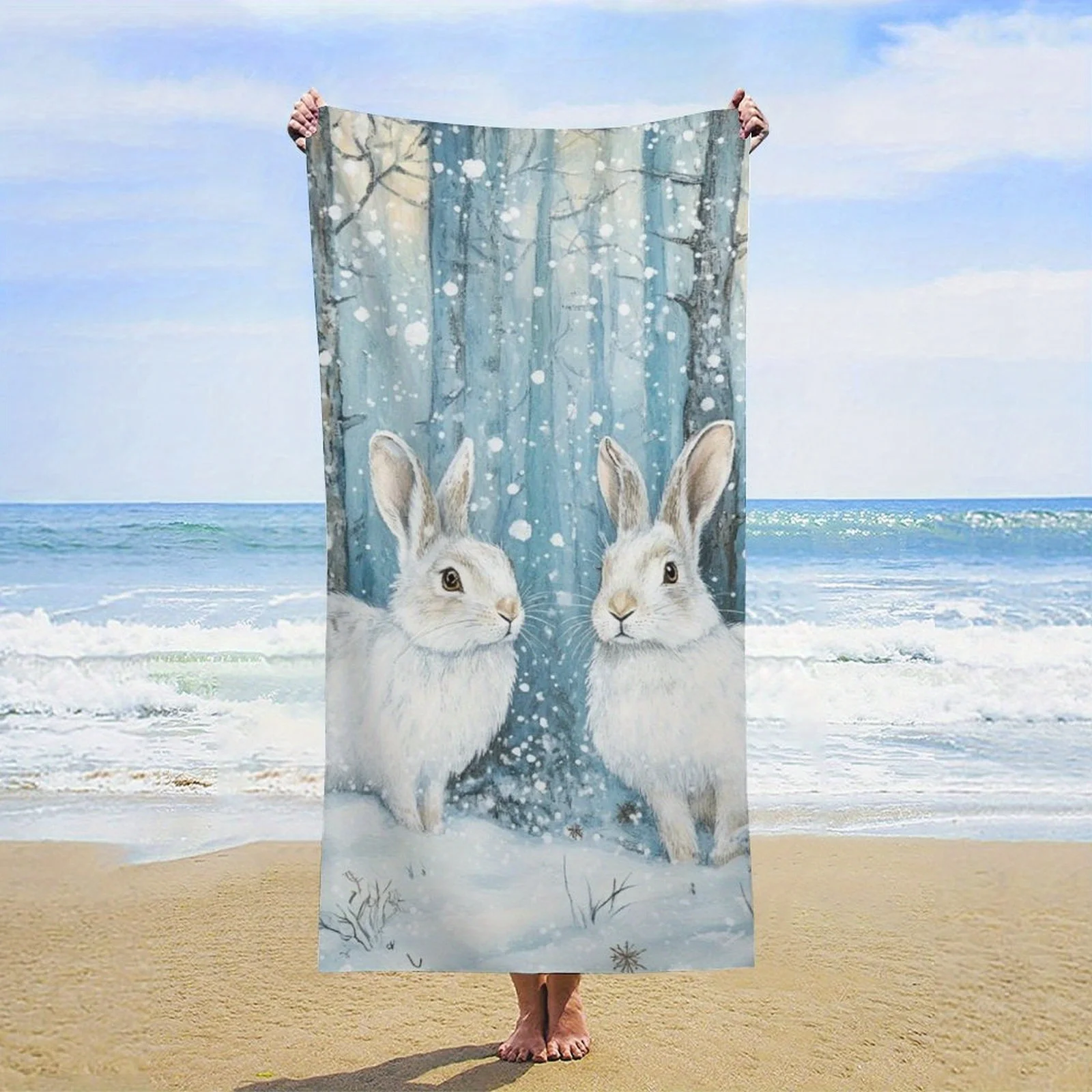 Winter Rabbits Designed Large Towel Beach Towel Sport Towel, Super Absorbent, Quick-Dry,Sport Towel Bath Towel,Fashionable Beach