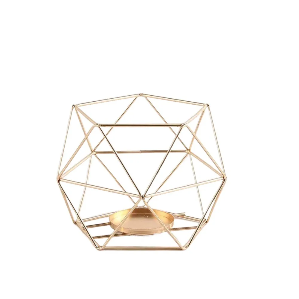 Metal Polygonal Candle Holder Hollow Art Geometric Iron Candlestick Housewarming Present Decorative Crafts Light Holder
