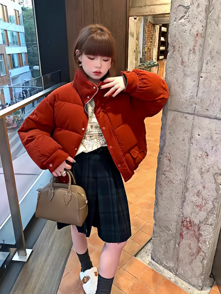 Red Small Fragrant Style Down Cotton Jacket, Wearing a Unique Plaid Jacket on Both Sides, Women's Winter and Spring 2024