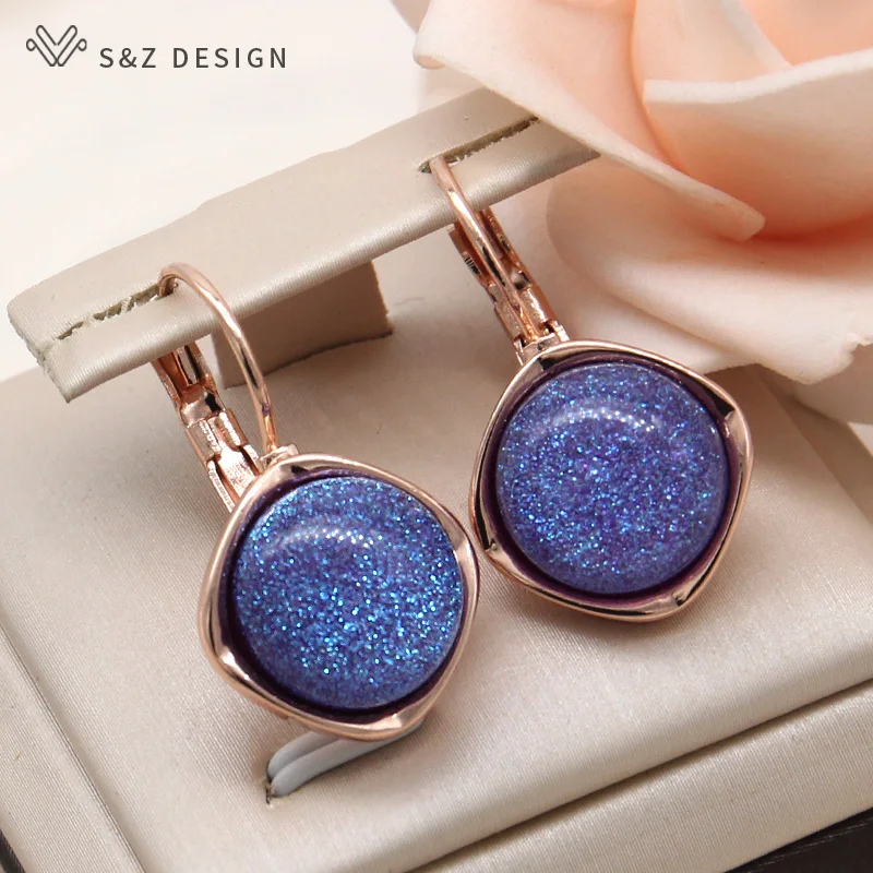 

S&Z DESIGN New Fashion Round Colorful Resin Dangle Earrings For Women Fine Jewelry 585 Rose Gold Color Eardrop Daily Accessories
