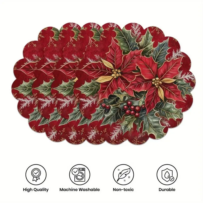 Retro Santa Claus Christmas Placemat, Holiday Round Insulated Table Mat, Wear-Resistant Plate Mat for Home Dining Table Decor