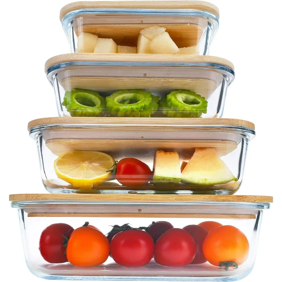 

BlueHills Premium Glass Meal Prep Containers with Bamboo Lids for Healthy Meal Planning PlasticFree Glass Food Storage Suitable