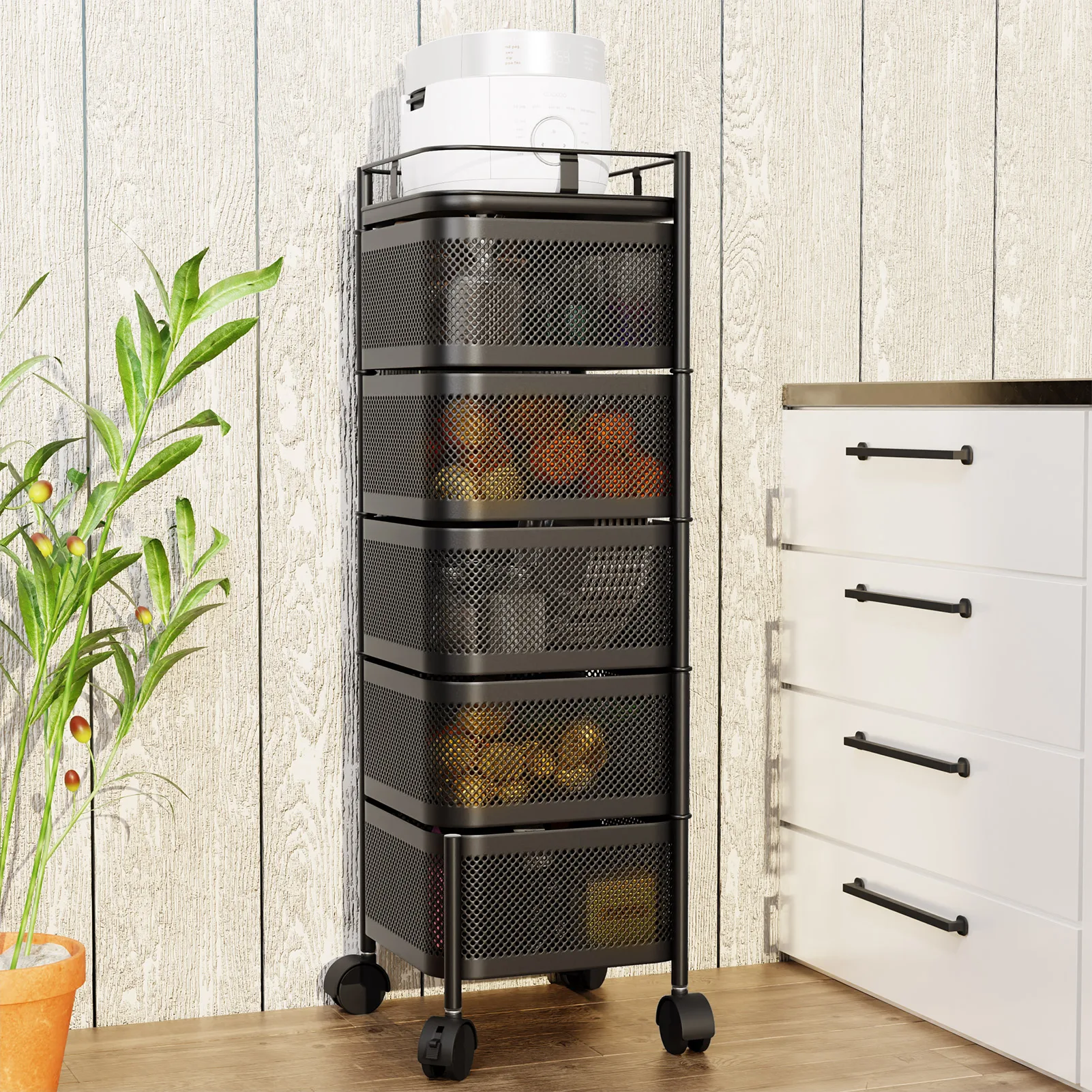 Multi-functional Storage Rack Vegetable And Fruit Basket Removable Rotating Kitchen Shelving Multi-floor Home Installation Free