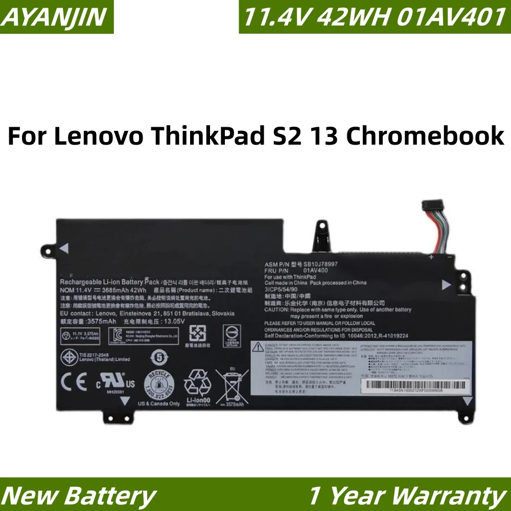 

01AV435 01AV436 01AV401 11.4V 42WH Laptop Battery for Lenovo ThinkPad S2 13 Chromebook Series 01AV437