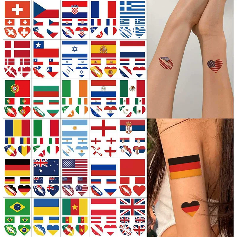 

3PC Temporary Tattoo Stickers Multi-Use Country Flags for All Football Tournaments Face & Body Waterproof Decals for Soccer Fans