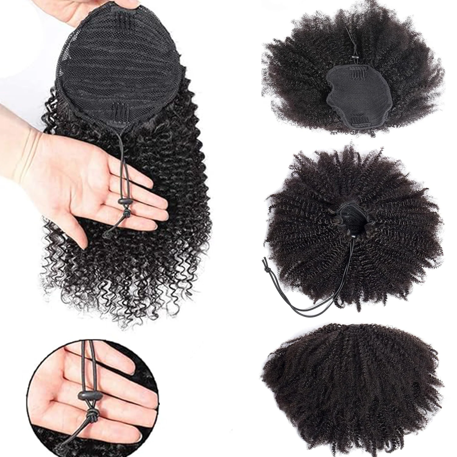 Натуральный афро-кудрявый хвост на шнурке, настоящие человеческие волосы для наращивания, конский хвост, заколки для волос для женщин и девочек