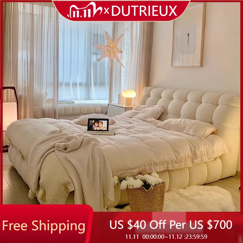 

French Minimalist Bed White Modern Master Bedroom Confortable Home Bed Princess Wedding Design Cama De Casal Bedroom Furniture