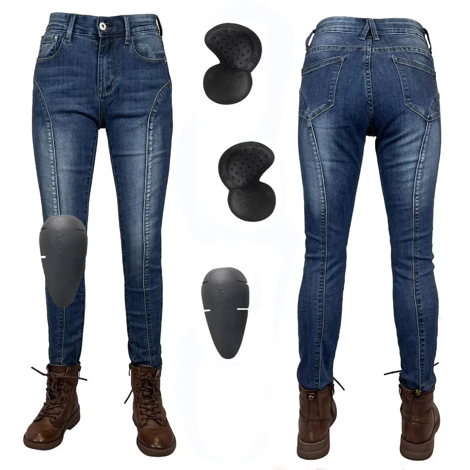 

Women's Motorcycle Pants - Blue Motocross Protective Gear | Abrasion Resistant Motorbike Trousers with Knee Armor