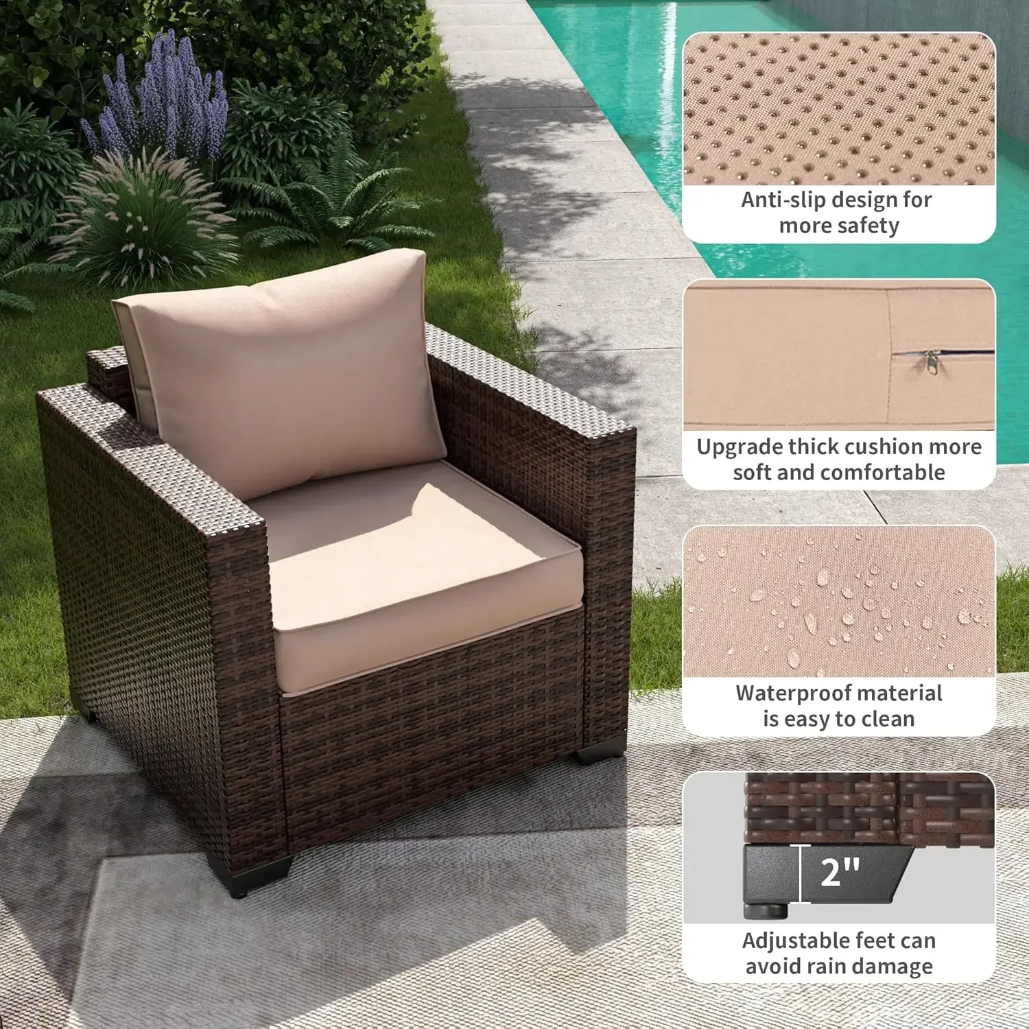 Outdoor Patio Furniture Sets, 8 Pieces Outdoor Wicker Patio-Furniture, Outdoor Sectional Patio Set with Storage Table