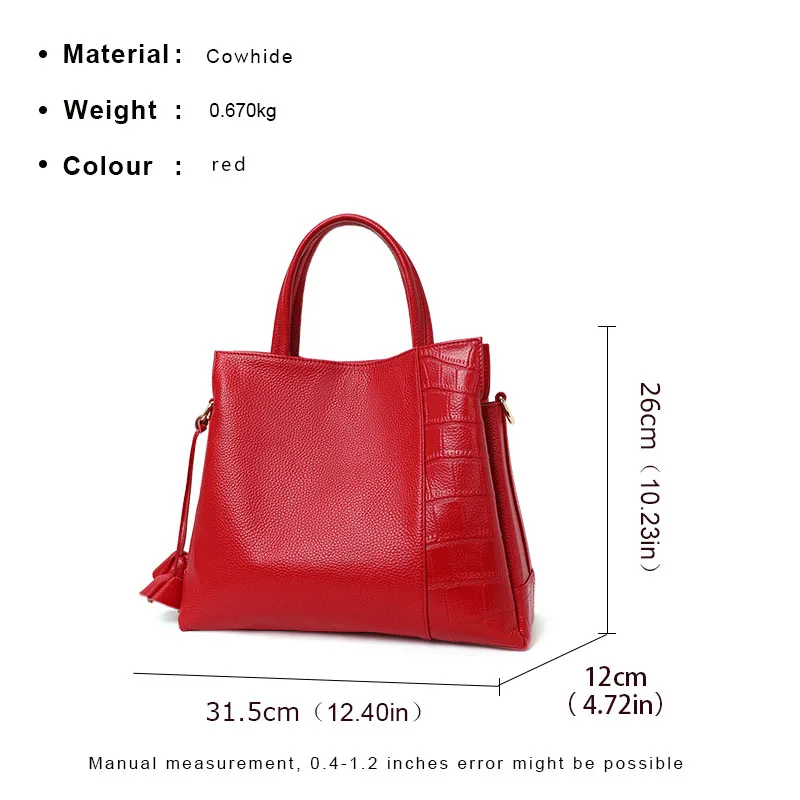 Aidrani Fashion Genuine Leather Women\'s Bag Large Capacity Handbag Red Commuter Multi functional Cowhide One Shoulder Crossbody