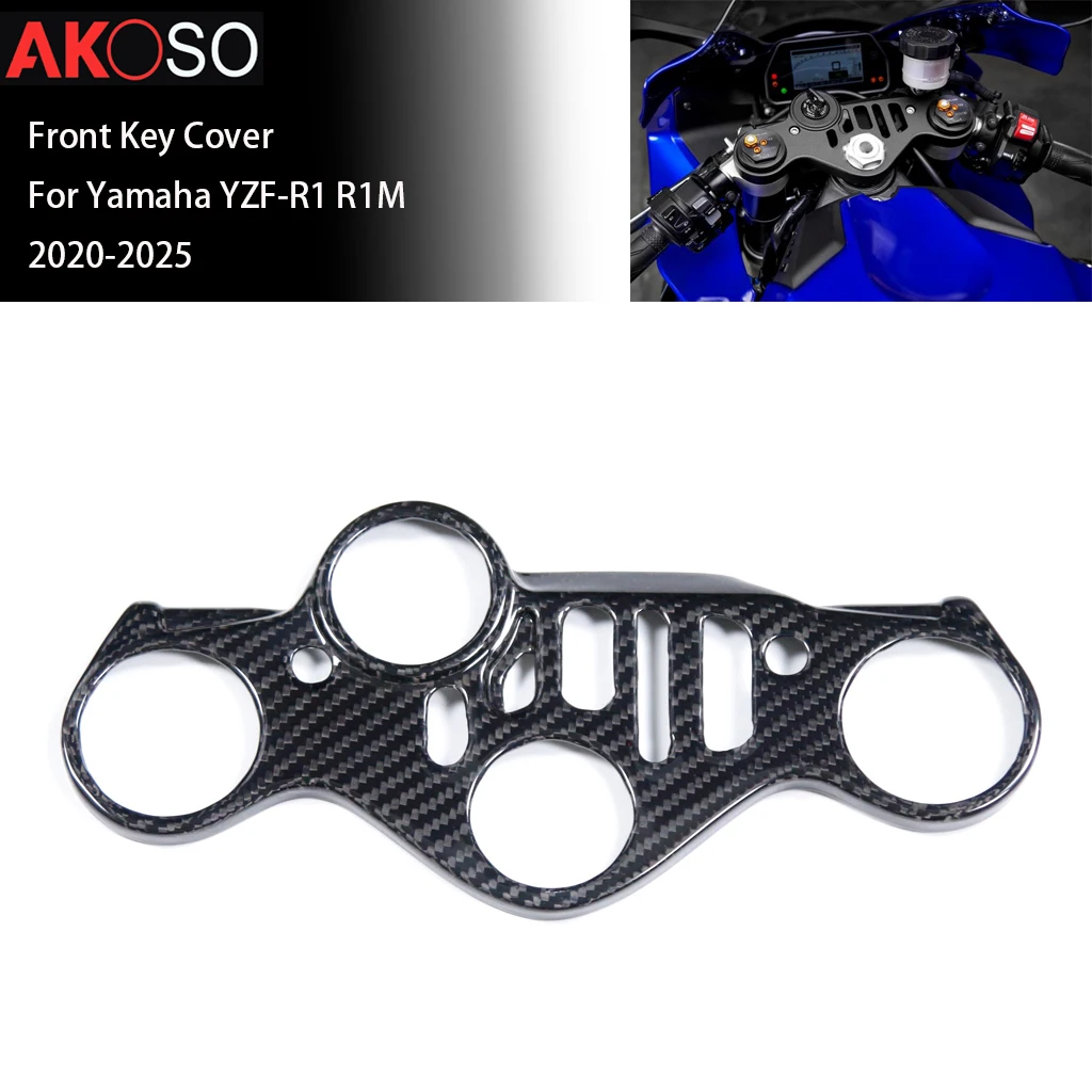 

For Yamaha YZF-R1 R1M 2020-2025 Motorcycle Accessories 100% Carbon Fiber Front Tube Fork Triple Tree Upper Clamp Mount Key Cover