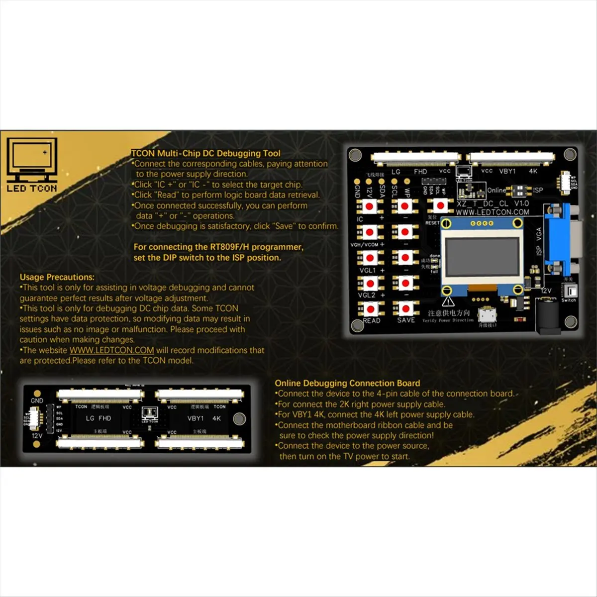 ABDQ-RT6943A TCON VGH VGL Change Voltage Programmer Screen Technology Modification Tool Small Board Two-In-One US Plug