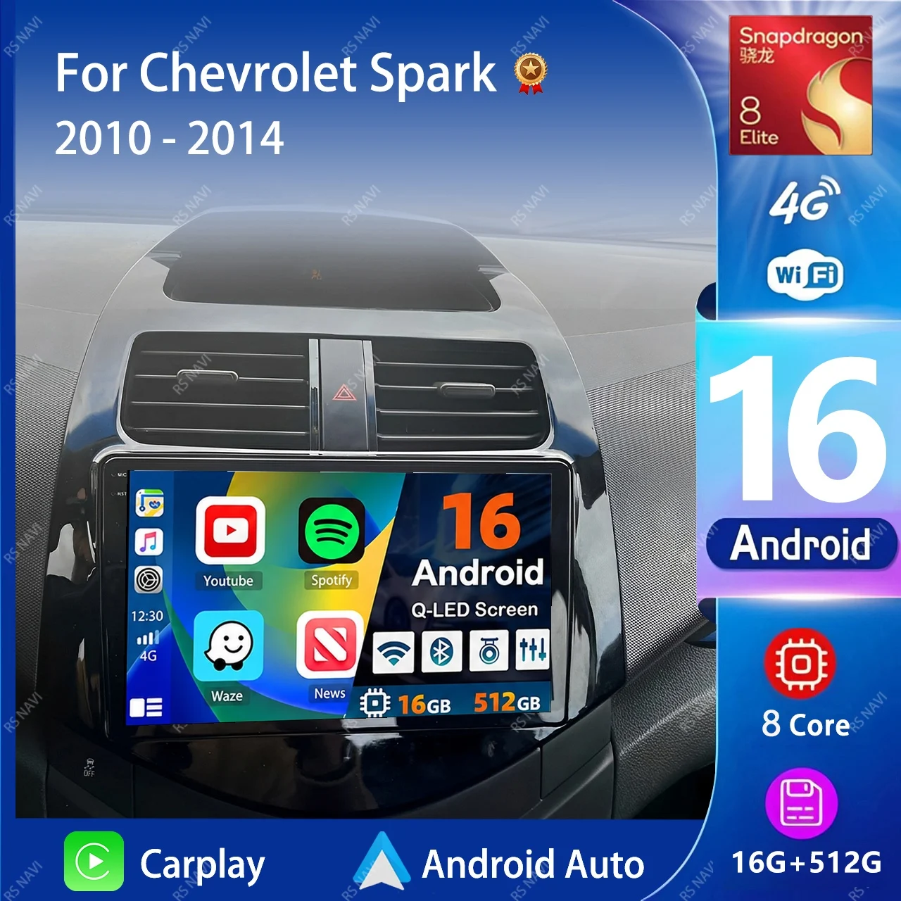 Android 16 Carplay Auto 2K Screen Car Radio Multimedia Player For Chevrolet Spark 2010 2011-2014 DSP Autoradio Stereo Head Unit