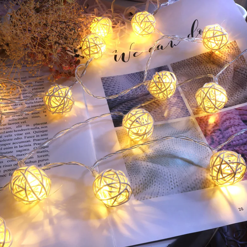 5M 20LEDs Solar String Lights Beige Rattan Ball Fairy Light Garland for Bedroom Wedding Party Romantic Holiday Xmas Gift Decor