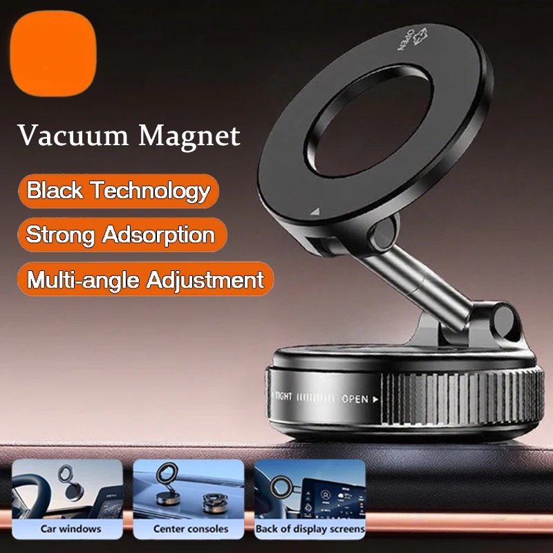 Folded Magnetic Phone Holder For Car on a gray dashboard.