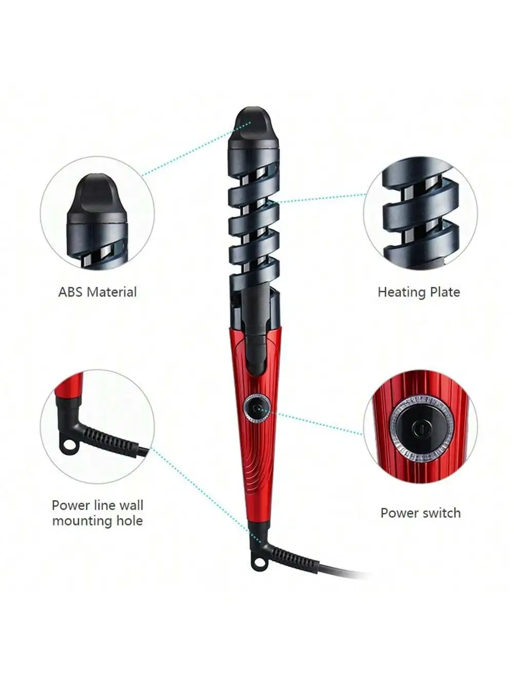 مكواة تجعيد حلزونية صغيرة مريحة للاستخدام أداة تصفيف الشعر مع ميزة مضادة للحرق، أسطوانة شعر حلزونية مجعدة تجعيد الشعر التلقائي