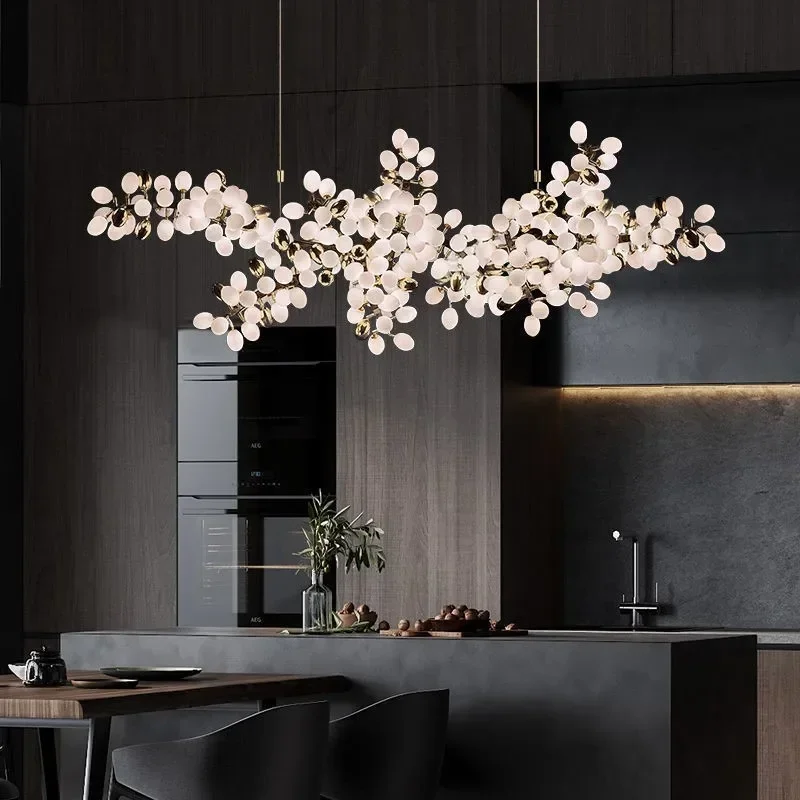 Postmodern Luxury White Glass Chandelier Living Room Decoration LED Lighting Long Grape String Hanging Light