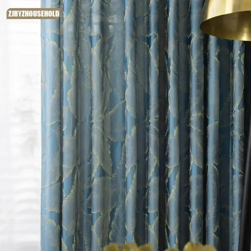 

European Modern Light New Curtains for Living Room Luxury High Precision High Shading Window Curtain Gold Leaf Customize