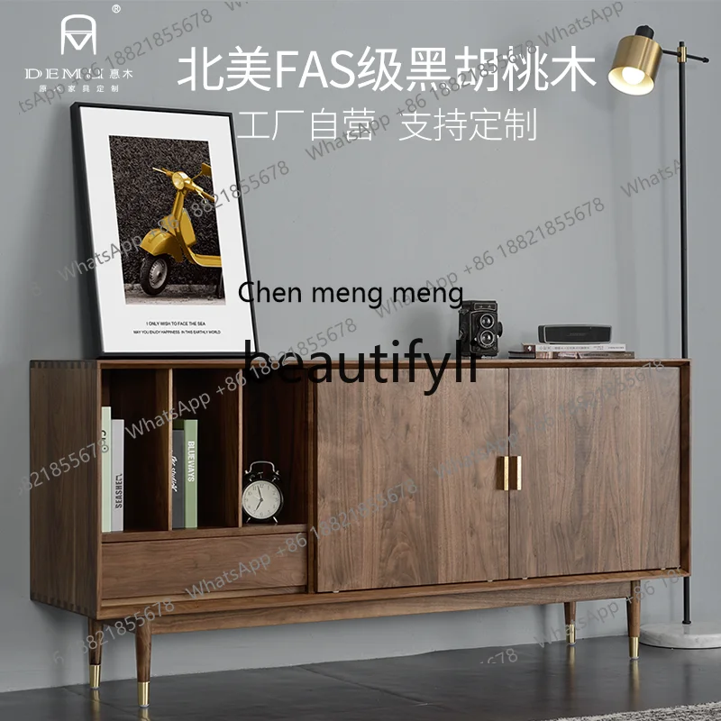 

32A Black walnut solid wood bookcase dining side cabinet living room storage side cabinet TV cabinet