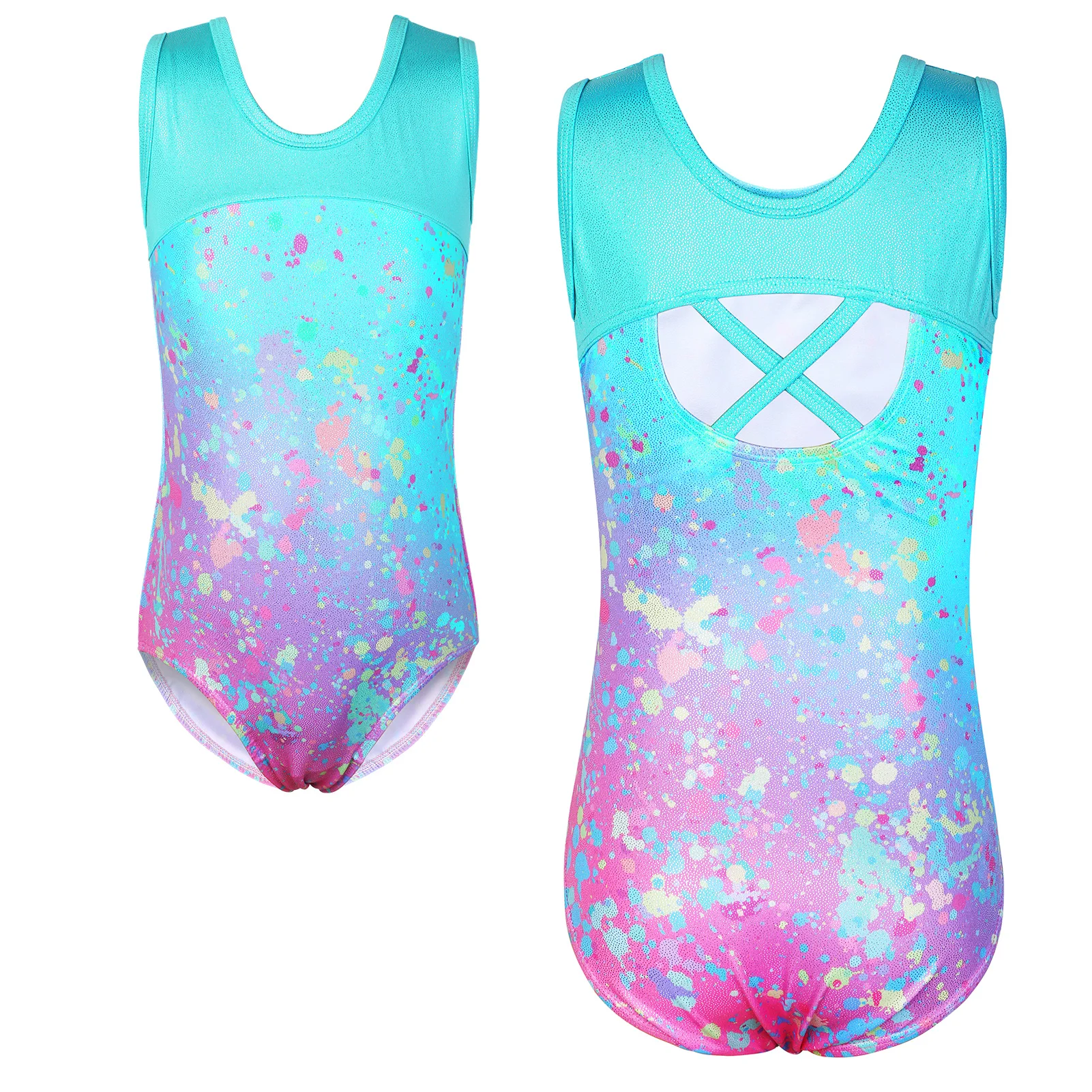 BAOHULU Gymnastics Leotards for Girls Ballet Dancewear Practice Outfits Cross Back Kids Bodysuit Sleeveless Dance Costume