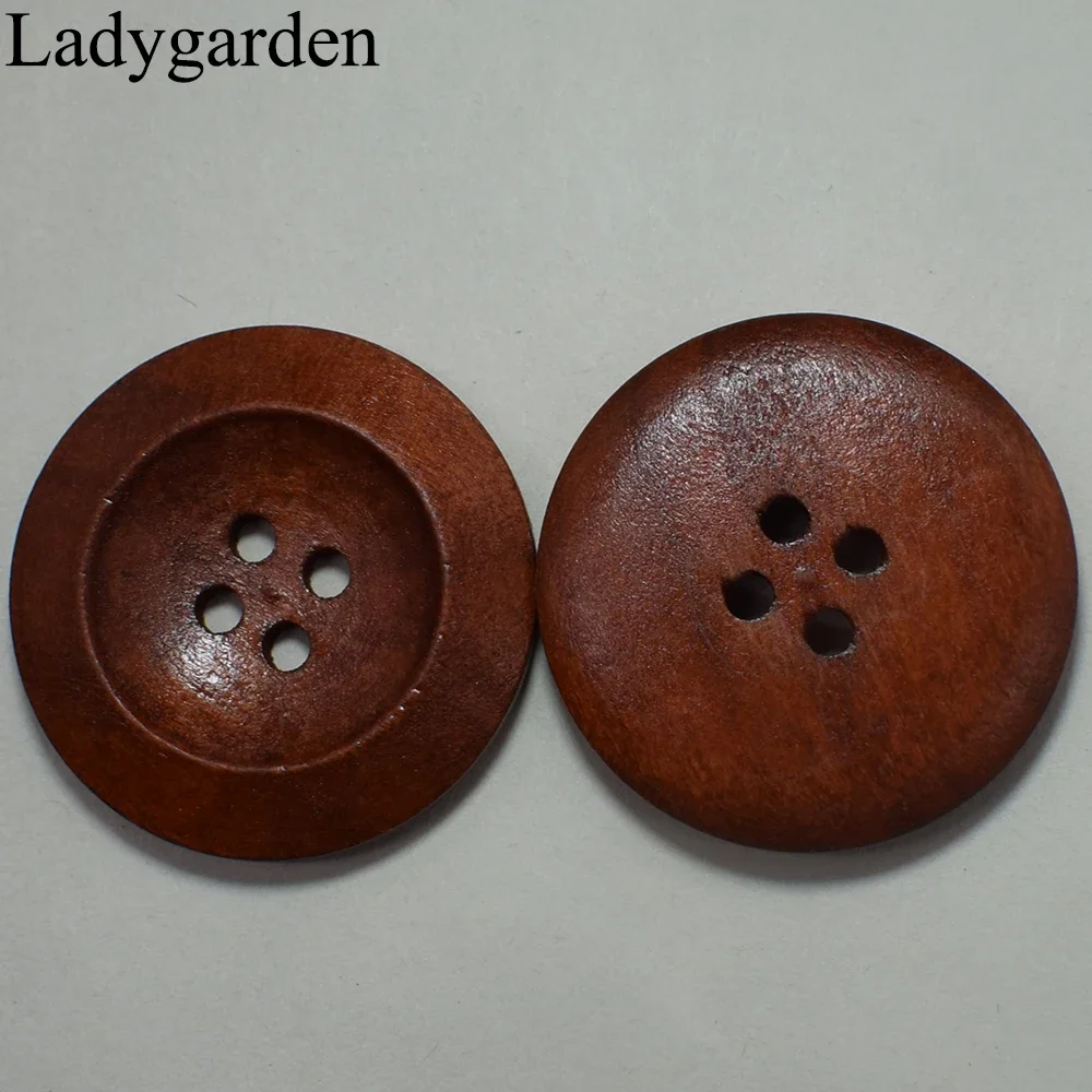 20PCS 30MM Big Round Wooden Buttons Brown Natural Color Wooden Buttons Handmade Scrapbooking for Wedding Decor Sewing Button