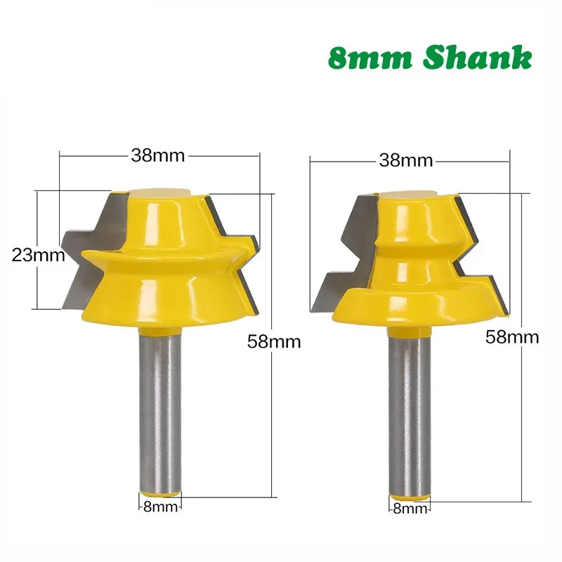 2PC/Set 8MM Shank Milling Cutter Wood Carving 22.5 Degree Lock Miter Tenon Router Bits Set Glue Joinery Milling Cutter For Wood