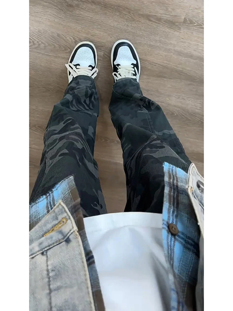 

Американские хип-хоп камуфляжные брюки, мужские свободные леггинсы, прямые джинсы, повседневные брюки, осенняя модная рабочая одежда, деним